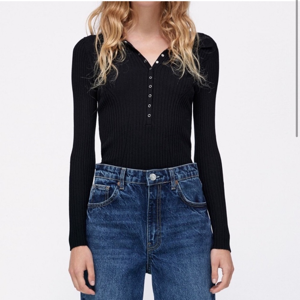 Zara ribbed black knit polo
